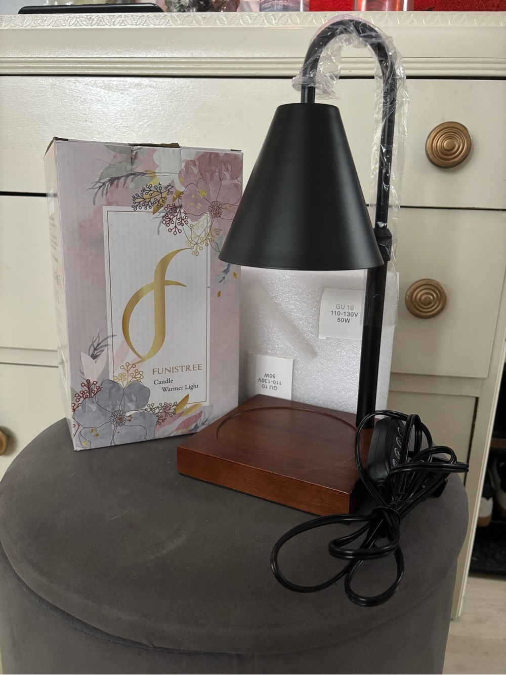 Black Candle Warmer Lamp with Wood Base